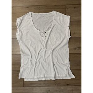Women’s White Aerie Oversized Shirt Henley Pocket M Medium Tee Top